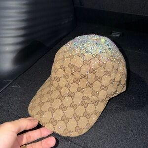 Gucci Tan Monogram Cap with Glitter Accents